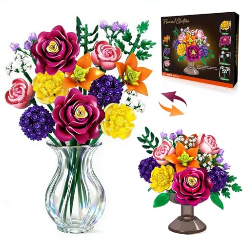 KOJAYHOL Blumenstrauß Kit de Construction de Bouquet de Fleurs pour Adultes, Collection Botanique 933 Pièces, 16 Fleurs à Assembler, Cadeau Créatif DIY pour Femmes et Ados, Décoration de Bureau