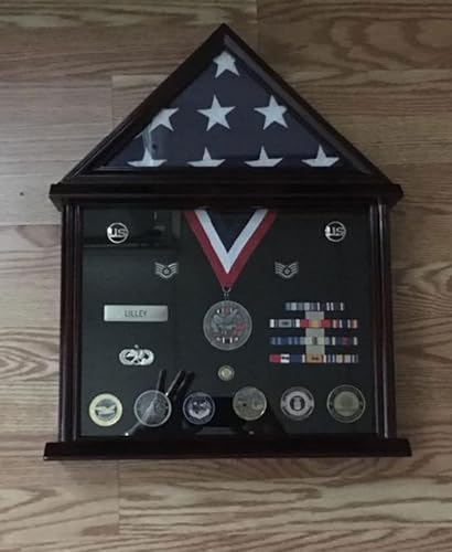 Not For A Burial/Memorial Flag, Flag Display Case Military Shadow Box With Certificate Frame Fits Folded American Flag 3 X 5 Ft Or 13.5" W X 6.75" H Folded, Home And Office Wall Mount Or Stand #TOP6