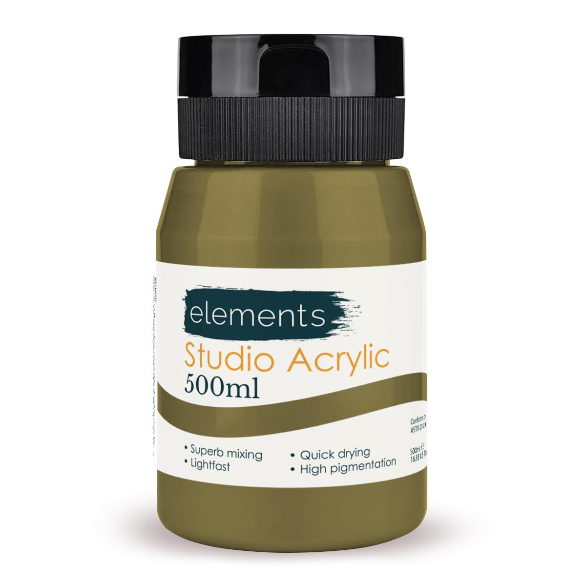 Elements 500 ml Studio Acrylic Paint Tub – Quick-Drying Paint for Canvas, Wood, Glass, and More – Low-Odour Highly Pigmented Vibrant Acrylic Paints – Metallic Bronze