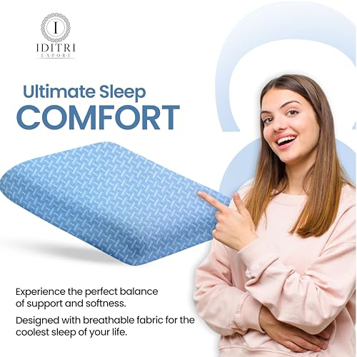 Image of Ergonomic Contour Pillow,Light Blue Memory Foam for Neck and Shoulder Relief, Breathable Jacquard Cover with Zipper, Orthopedic Bedding for Back and Stomach Sleepers,50x30x6 cm