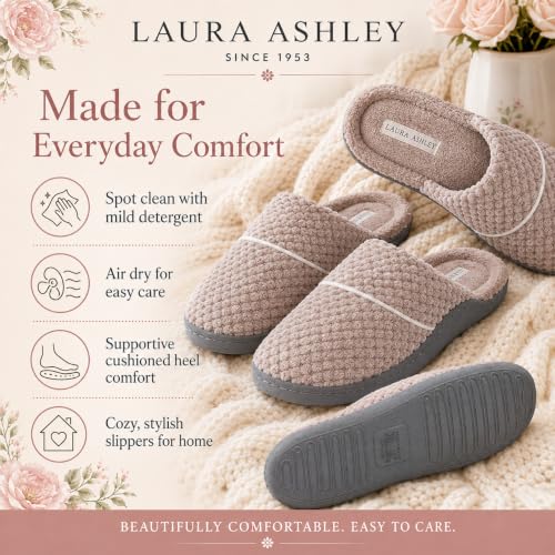 Image of Laura Ashley Women's Spa Slip-On Rugged Scuff Slipper, Non-Slip House Slippers with Cushioned Insole for Ladies