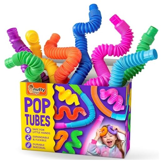 NUTTY TOYS 8 pk Pop Tube Sensory Toys - Fine Motor Skills & Learning for Toddlers, Unique Classroom Fidget for Kids - Best Boys Girls Tweens & Teens ADHD Gadget & Top Birthday Gift Present Idea 2021