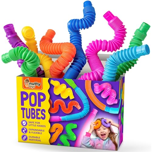 Image of Nutty Toys Pop Tubes - Sensory Toys - Endless Creativity & Fun for Kids and Toddlers |4 Pack Large| - Connect & Pop! Top ADHD Autism Fidget 2025, Best Boy & Girl Christmas Stocking Stuffers Gift Idea
