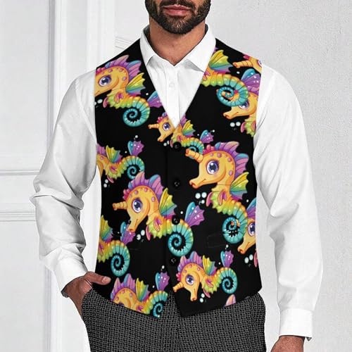Colorful Seahorse Men's Suit Vests Business Formal Dress V-Neck Waistcoat Tops with 2 Pockets2