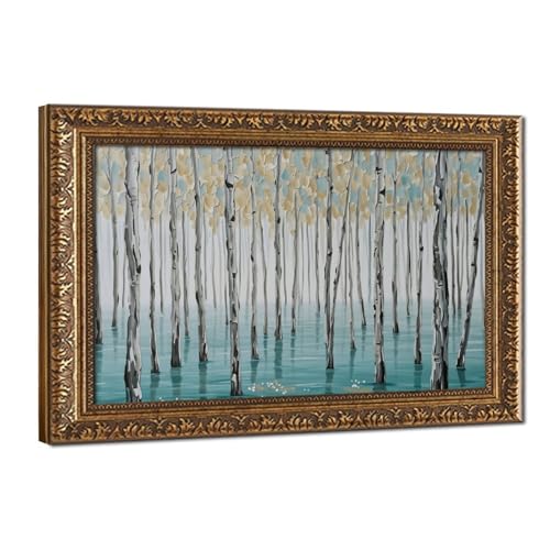 Poster sur toile bleu et bouleau d'automne une évasion poétique