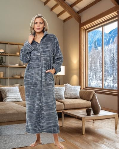 Image of Alexander Del Rossa Long Zip Up Robes, Plush Zipper Robes for Plus Size, Housecoats Zipper Front