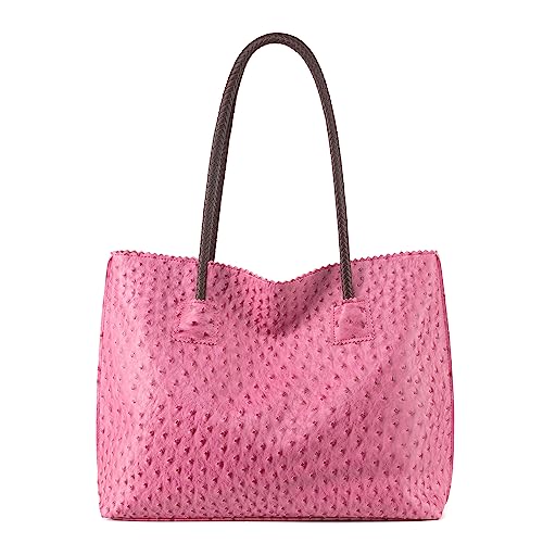 Image of Milan Chiva Tote Bag for Women with Zipper Large Ostrich Vegan Leather Shoulder Purses and Handbags
