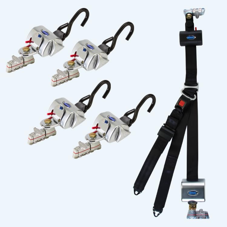 Q'Straint Q-8206-L2 QRT Standard Retractor Kit w/L-Track Fittings and Positive Lock Indicators and HR131 Retractable Lap and Shoulder Belt w/L-Track Height Adjuster and 131º Bracket.
