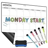 Monthly Magnetic Dry Erase Calendar for Refrigerator – Monday Start Calendar Magnet 17 x 12” | Whiteboard Calendar for Fridge | Include 5 Markers & Eraser - Freedom Mastery