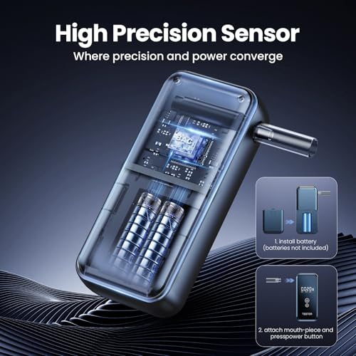 Breathalyzer,Professional-Grade Breathalyzers for Alcohol with Memory Function,High-Accuracy Portable Alcohol Breathalyzer Tester for Personal Home & Travel Use-8 Mouthpieces