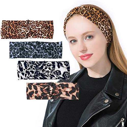 Vaveah 4 Pack Boho Elastic Headbands for Women Criss Cross Turbans Headbands Hair Bands for Women’s Hair (Set 3)