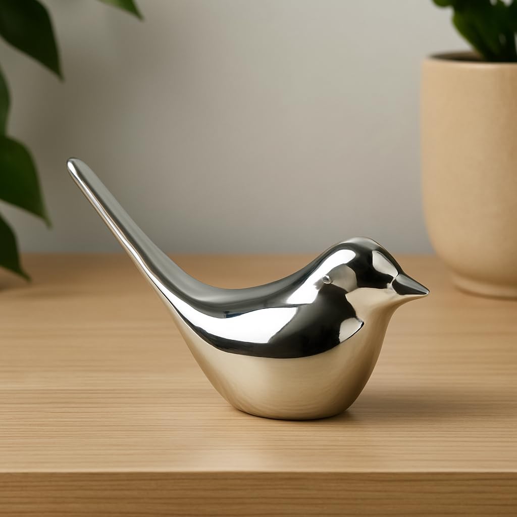 Hind Decor Handcrafted Silver Aluminum Bird Figurine – Modern Minimalist Tabletop Accent, 20 × 8.5 × 13.5 cm – Lightweight Metallic Home & Office Décor Gift-image-30