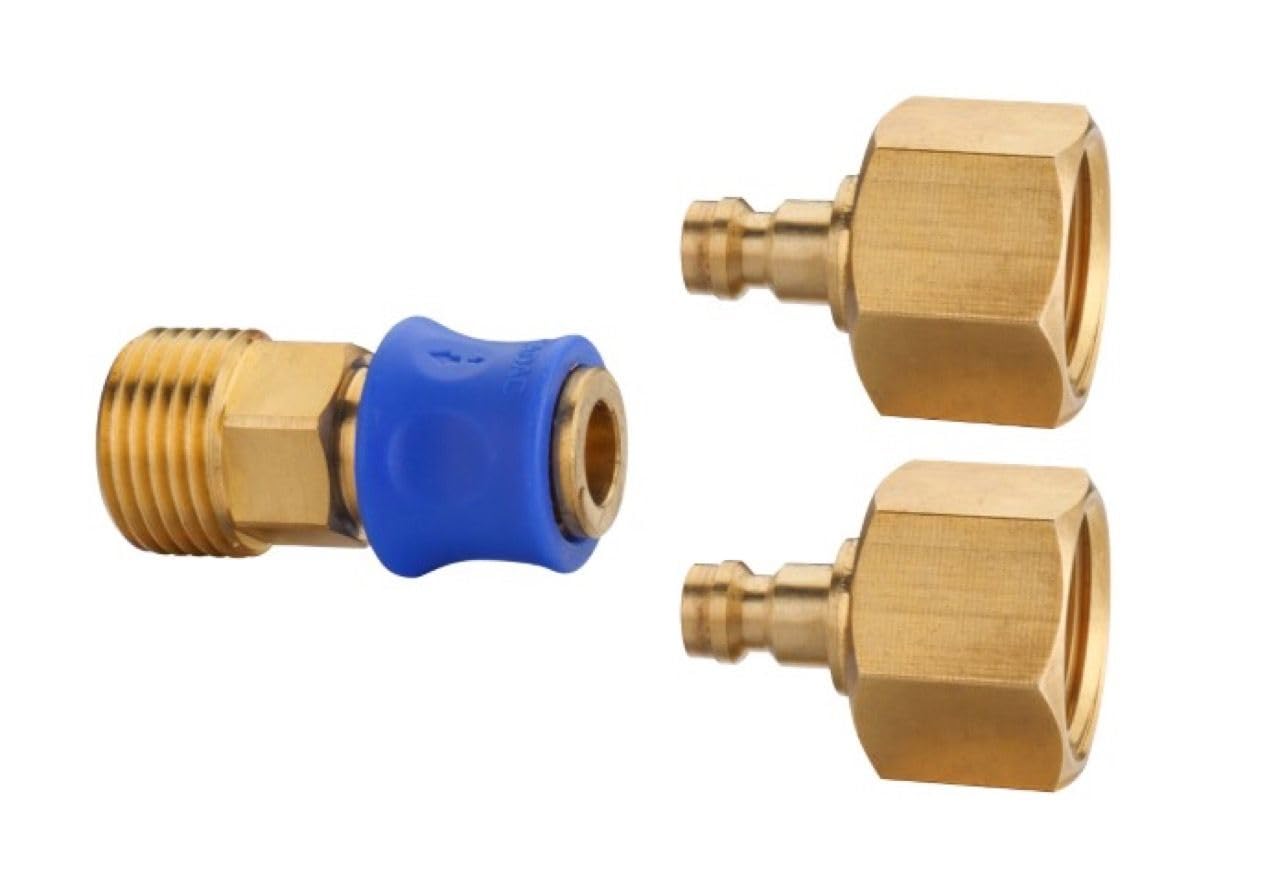 Cadac Raccord à dégagement Rapide (2 connexions) - Métal - en utilisant Un Double couplage sur 2 appareils différents - Couleur cuivre - Bleu - Barbecue - Utilisation en extérieur