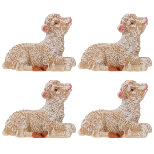DECHOUS Figuras de Ovejas Miniatura de Resina para Jardín Set de 4 Adornos Decorativos Resistentes Intemperie Estatuas Pequeñas para Decoración Exterior E Interior Adecuado para Patios