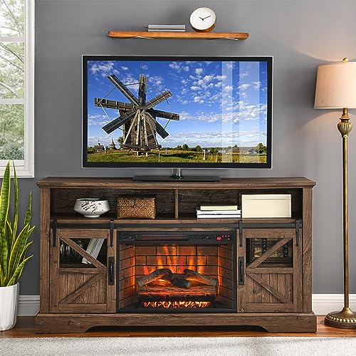 Royard Oaktree TV Stand with Electric Fireplace for TVs Up to 65