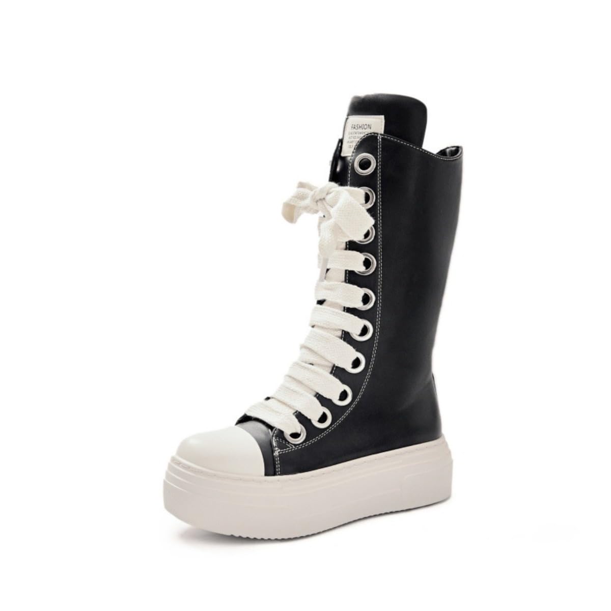 Y2K Edgy vegan leather platform high top sneaker boots cushioned lift for streetwear travel school and concerts side