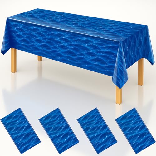 byojia 4 Pcs Ocean Wave Plastic Tablecloth Disposable Water Table