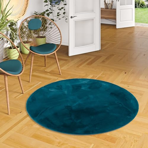 Plush - Tapis de luxe en fourrure synthétique super doux - Pétrole - Rond