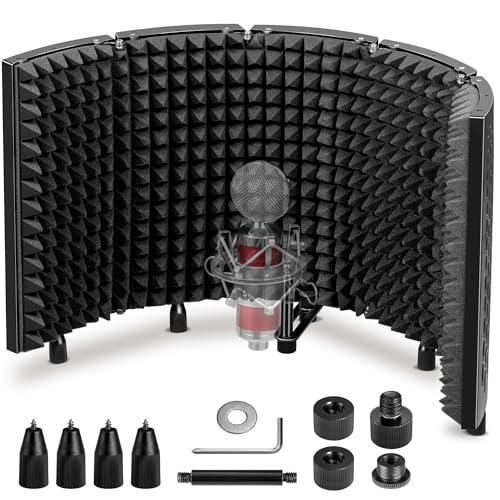 CAHAYA Microphone Isolation Shield Studio Mic Sound Absorbing Foam Professional Desktop or Mounted on Stand Recording Equipment Foldable 5-Panel Mic Isolator Panel for Condenser Microphone
