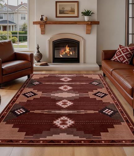 Tapete decorativo mod. mid century 5'x7' marrón/rojo miniatura 4