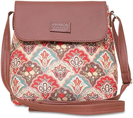 ZOUK Mughal Art Multicolor Motif Printed Women's Hand Crafted Vegan Leather Multicolour Flap Sling Bag