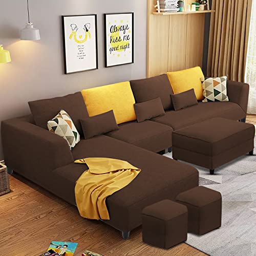 Image of Galib LHS 8 Seater L Shape Sofa Set for Living Room (Brown Fabric)
