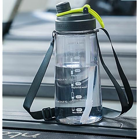 Water Bottle With Straw And Strap,1.7L Measured Plastic Drinking BPA Free Non-Toxic Sports Drinks Time Markings Motivational Fitness Cover