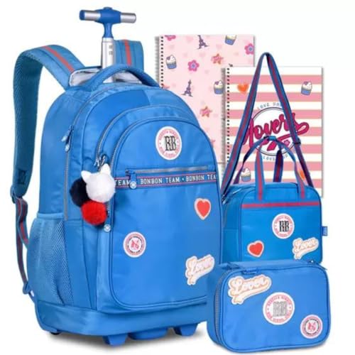 Kit Mochila Carrinho Estojo e Lancheira Rebecca Bonbon Azul RB24001