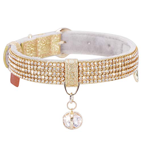 Image of Cat Collar, Dog Collar, [Bling Rhinestones] Premium PU Leather with Pendant Adjustable Collars for Small to Medium Dog Medium Gold