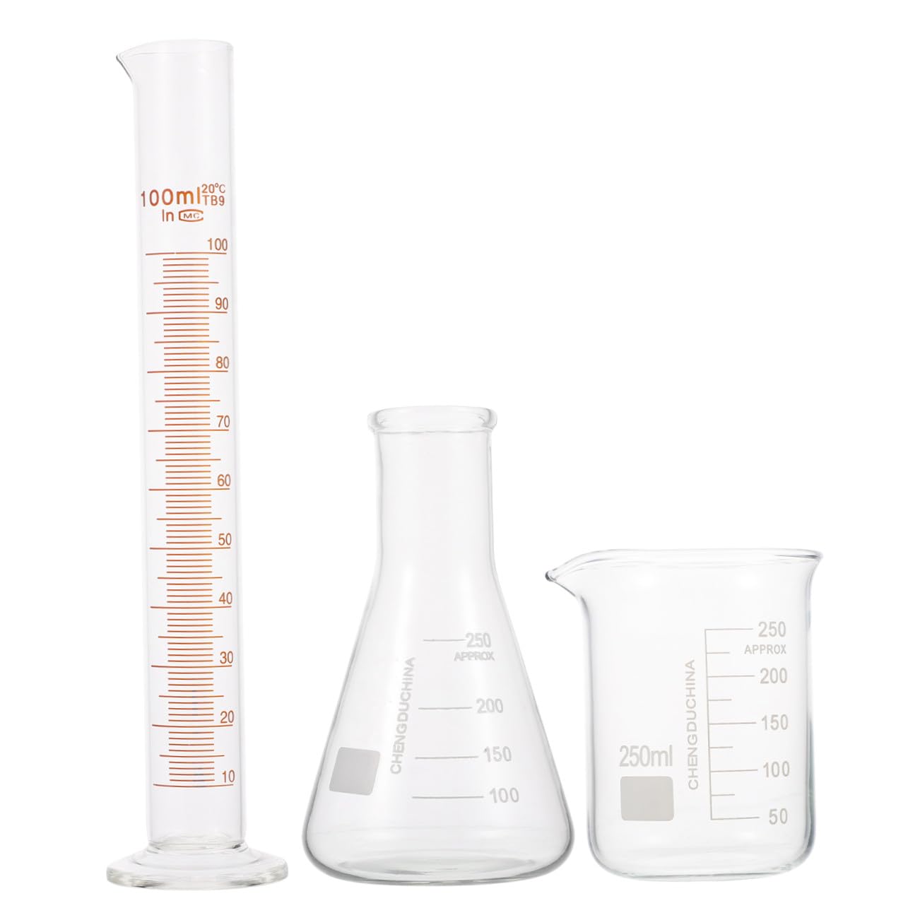 Labor Messzylinder und Erlenmeyerkolben aus Glas Chemikalienbeständig mit Leicht Ablesbarer Skala für Back und Küchenanwendungen