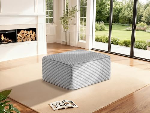 Image of 37 inch Cloud Sectional Couch Ottoman for Living Room, Extra Deep Seats No Assembly, Minimalist Modular Couch, Corduroy (Light Grey, Single Ottoman)