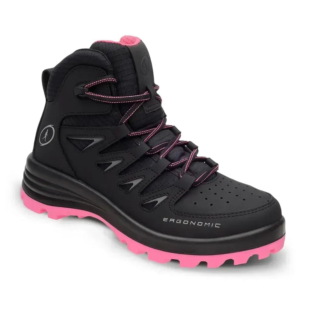 Calzado de seguridad para dama QUANTUM color ROSA de la marca RIVERLINE de uso rudo y resistentes para cualquier tipo de trabajo. (normal, Sistema tallas calzado JP, Adulto, Mujer, Medición, b, 22.0 cm)