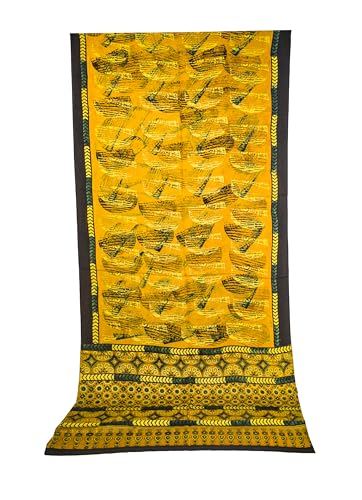 Image of Ethnics of Kutch Ajrakh Modal Silk Saree For Women | Natural Dye Hand Block Print |With Unstitched Blouse Piece | 5.5 Mtr Length (Yellow 27A01G)