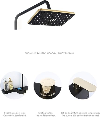 Miniatura 3 de Rain Black and Gold - Mezclador de ducha con cabezal de ducha, ducha de mano, bañera y estante de almacenamiento