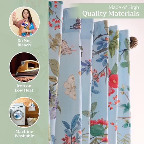 Image of Maison d' Hermine Curtains for Living Room 100% Cotton 50 inchx124 inch (Pack of 1) | 124 inches long Light Filtering Curtains for Windows Bedroom with Rod and Loop Pockets - Canne - Pastel Blue