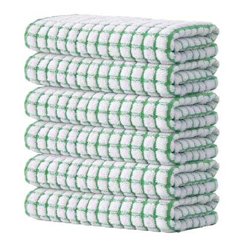 Kitinjoy Cotton 6 Pack Terry Kitchen Towels, Green
