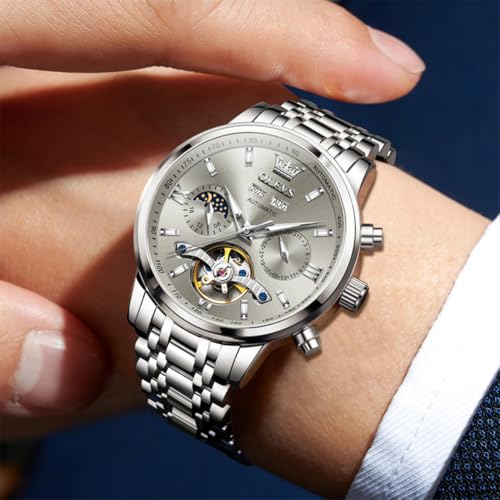 Image of OLEVS Automatic Watches for Men Luxury Skeleton Multi-Function Mechanical Watch Self Winding Date Waterproof Luminous Mens Watch