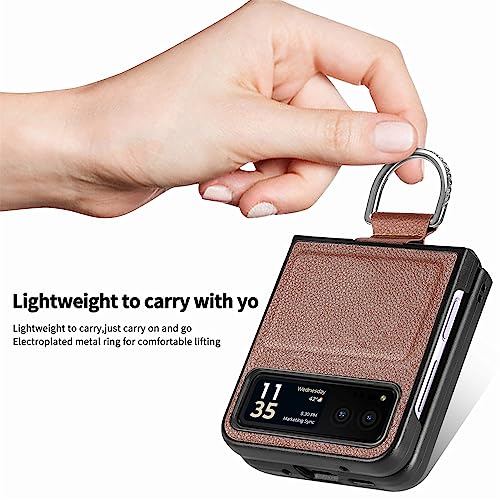 DAMONDY for Motorola Razr 2023 Case,Motorola Razr 2023 Phone Case, Slim Protective Cover with Ring Strap,PU Leather Soft Anti-Slip Full Body Cases Compatible with Motorola Razr 2023 -Brown