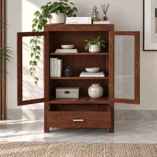 Image of The Attic Multipurpose Cabinet for Bedroom, Living Room, Study, Bar | Solid Wood Bookshelf /Kitchen Cabinet | Honey Matte Finish