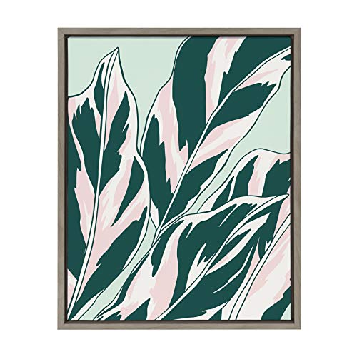 Kate and Laurel Sylvie Together Framed Canvas Wall Art by Alicia Schultz, 18x24 Gray, Retro Botanical Art for Wall