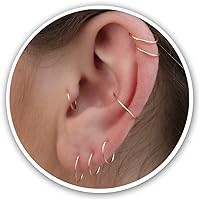 Vista 1 de Gold Hoop Earrings Silver Hoop Earrings - Hoop Earrings For Women Two Pcs Of Thin Gold Filled Sterling Silver Hoops, Helix Hoop, Tragus Ring