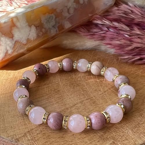 Bracelets for Women Men Natural Stone Pink Crystal Stretch Elastic Gemstone Handmade Yoga Beads Bracelet for Love Protection Money Success Anxiety Jewelry Gifts