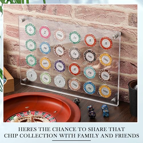 GlikCeil Casino Chip Holder 13.6 x 9.3'' Wall Mounted Display Case for 24 Poker Chips, Acrylic Display Frame for Coin Collectors and Supplies by GlikCeil - Image 4