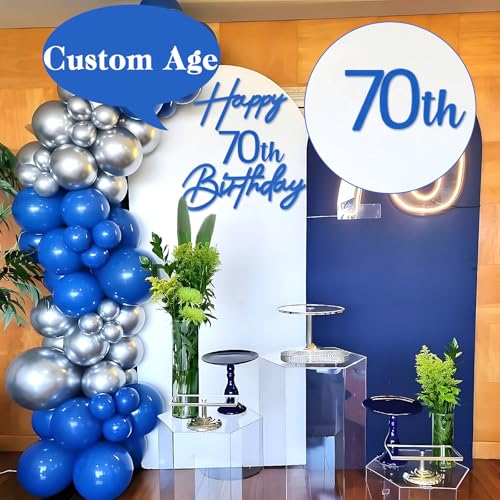 Image of Happy Birthday with 0-9 Numbers Sign for Backdrop - Glitter Felt Custom Age Happy Birthday Decal for Balloon Arch Birthday Decorations Baby Shower - Blue