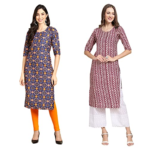 Image of Pinkmint Women's Crepe Digital Print Straight Kurta (Pack of 2)