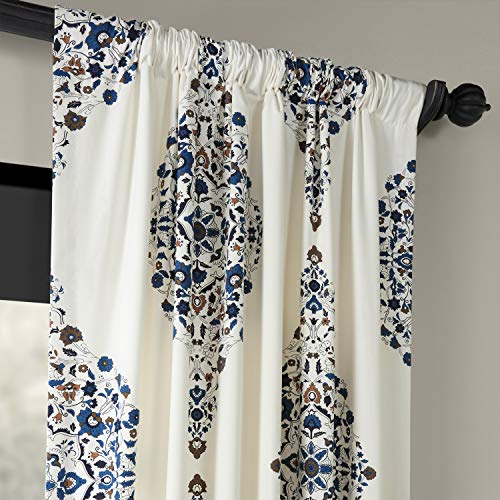 Image of HPD Half Price Drapes Floral Damask Printed Curtains 84 Inches Long Luxury Damask Cotton Curtain (1 Panel) Room Darkening Window Curtains for Bedroom & Living Room, 50W x 84L, Floral Blue Damask