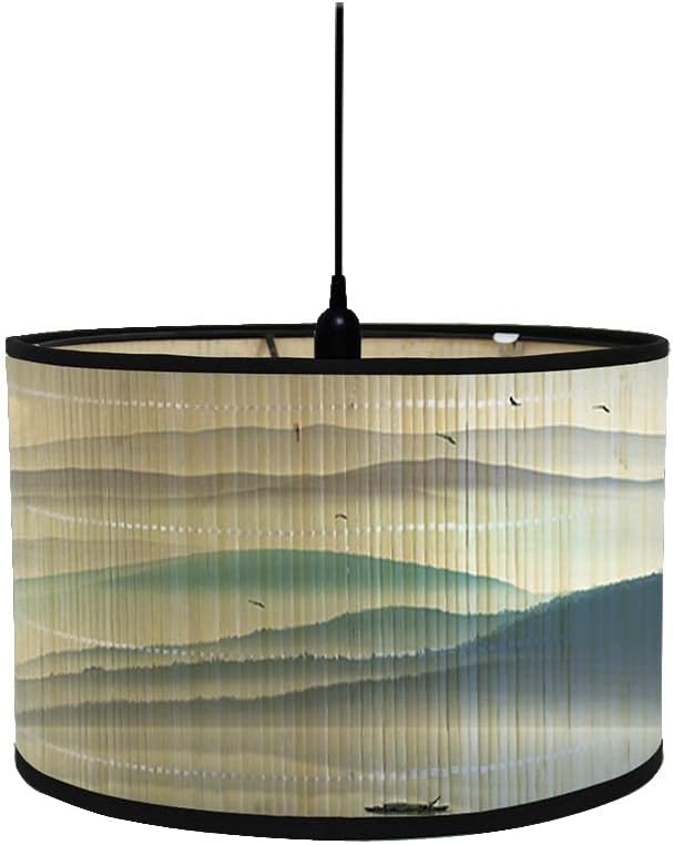 Handmade Bamboo Lamp Shade Old Chinese Landscape Chandelier Lamp Detachable Lampshades Japanese Style Light Cover Lamp Shades for Floor Light and Table Lamp (C)