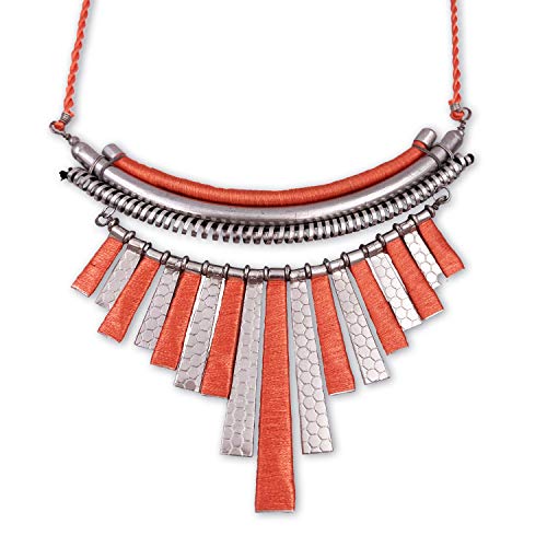 Lizzie Kay Classic Orange Coral Silver Dangling Bib Statement Necklace for Women