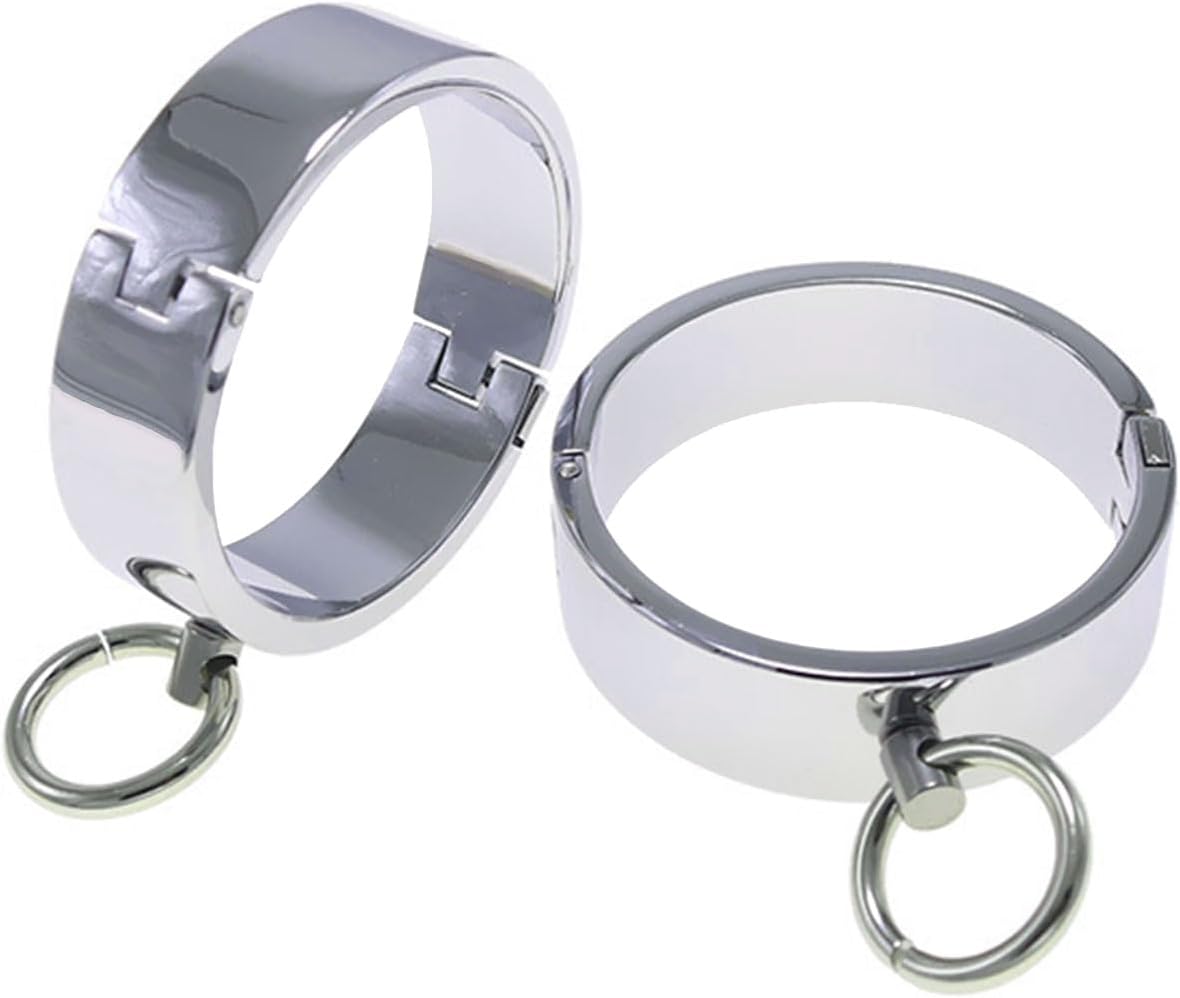 Hardcore Metal Cuffs - Lockable Punk Wristband, Simple Handcuffs with O Ring, A Pair