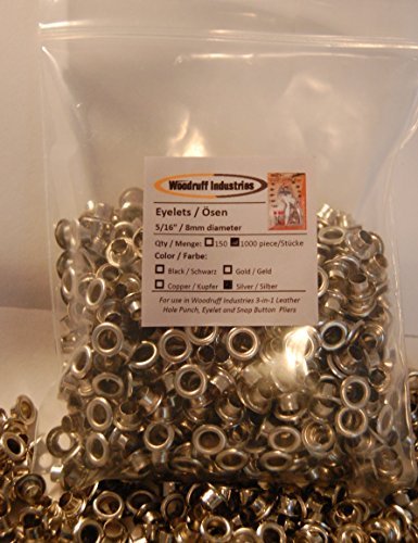 Woodruff Industries 1000 Pieces Eyelet Silver Grommet Kit Durable Iron Metal Nickel Plated 5 mm Hole Clothes and Leather Eyelet for Arts Crafts Scrapbook and Shoe Grommets